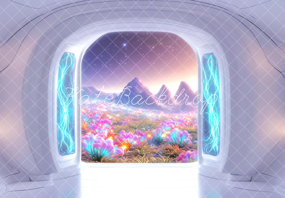 Kate SciFi Portal Blumenfeld Bunt Hintergrund Entworfen von Mini MakeBelieve - Kate Backdrop.de