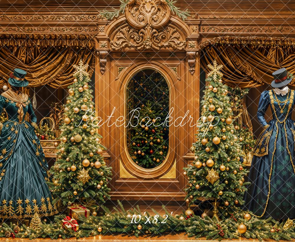 Kate Weihnachten Viktorianisch Tannenbaum Gold Braun Hintergrund Entworfen von Emetselch - Kate Backdrop.de