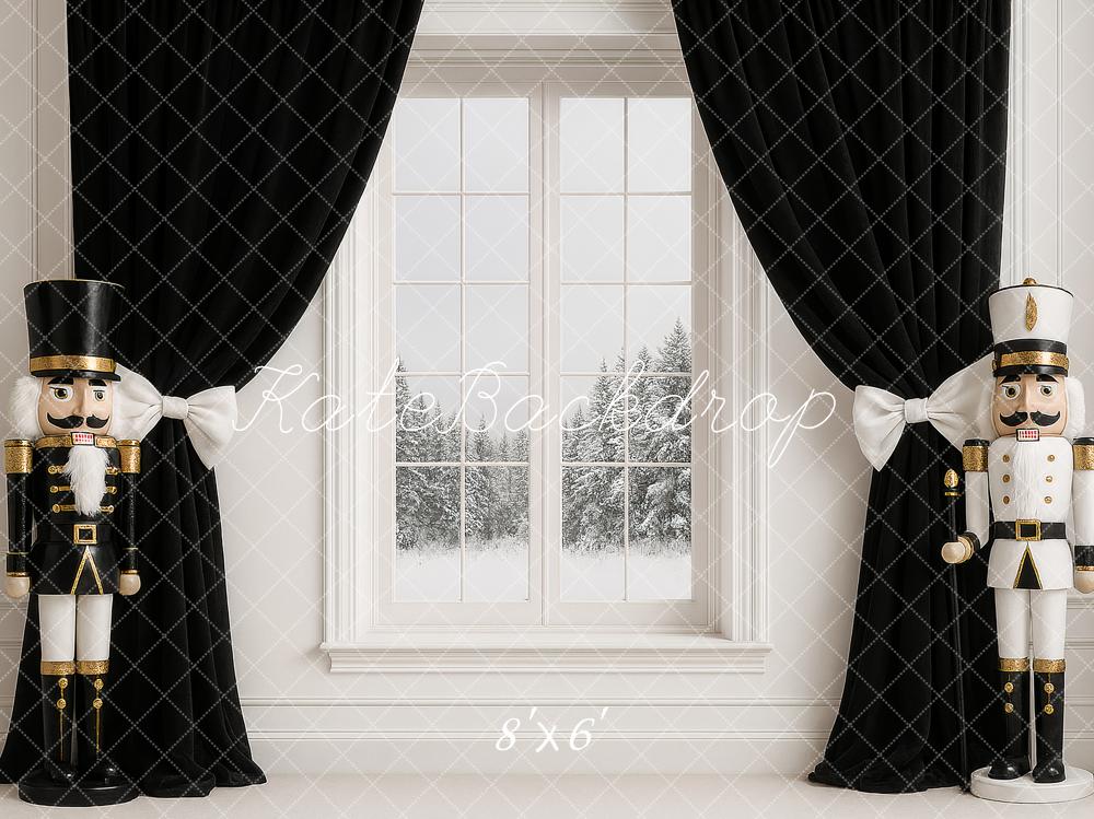 Kate Weihnachten Nussknacker Fenster Schwarz Hintergrund Entworfen von Ashley Paul - Kate Backdrop.de