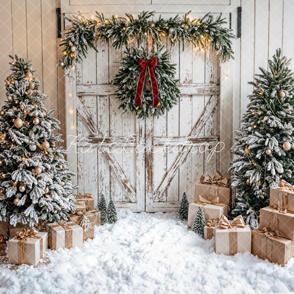 Kate Weihnachten Scheunentor Tannenbaum Geschenke Hintergrund Entworfen von Emetselch