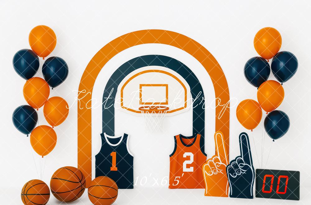 Kate Basketball Korb Trikots Ballons Orange Blau Hintergrund Entworfen von Patty Roberts - Kate Backdrop.de