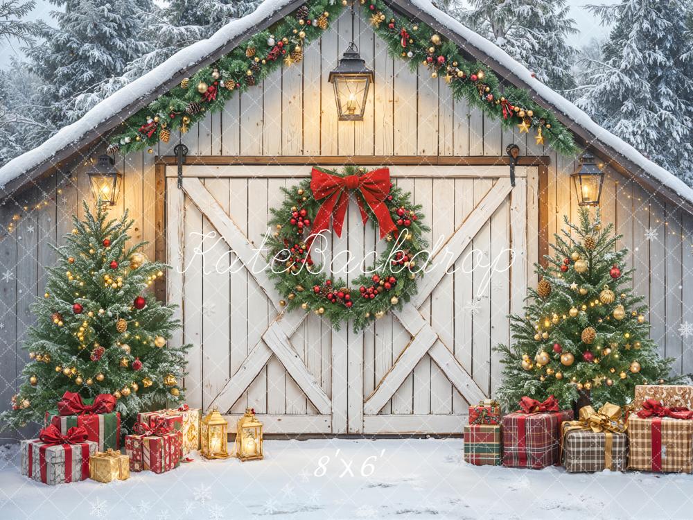 Kate Weihnachten Scheune Geschenke Schnee Hintergrund Entworfen von Emetselch - Kate Backdrop.de