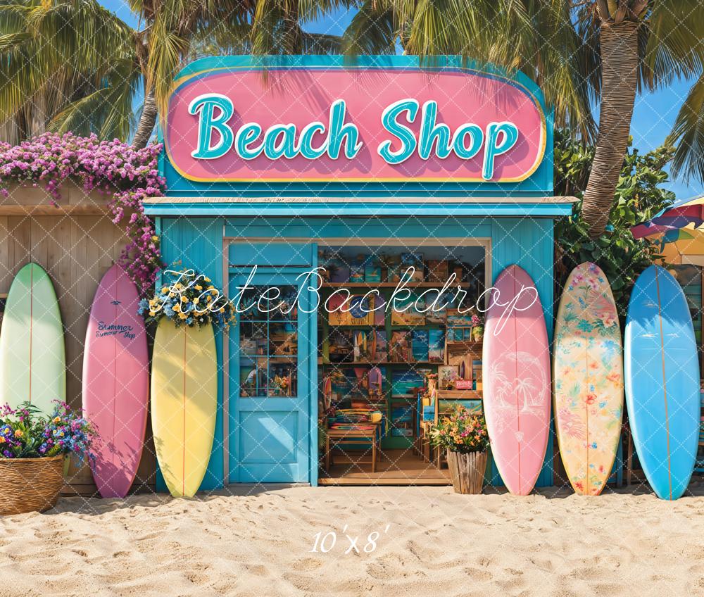 Kate Sommer Strandshop Surfbretter Palmen Fleece Hintergrund Entworfen von Emetselch - Kate Backdrop.de