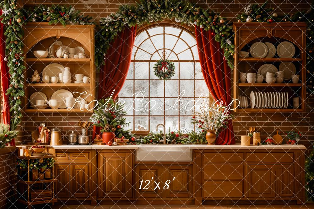 Kate Weihnachten Küche Fenster Dekoration Fleece Hintergrund Entworfen von Emetselch - Kate Backdrop.de