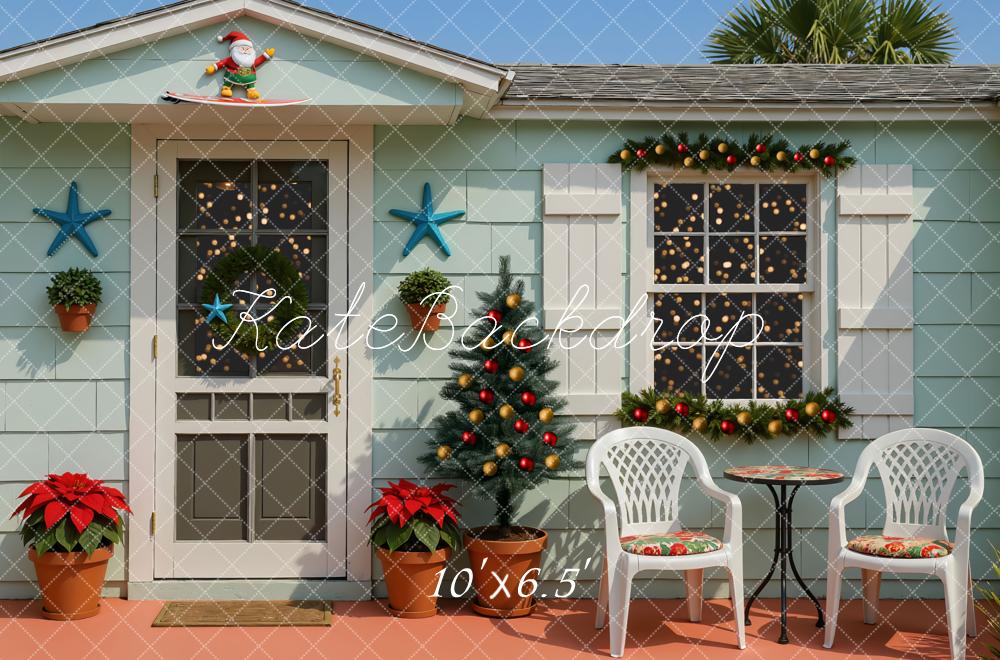 Kate Weihnachten Haus Garten Türkis Hintergrund Entworfen von Mini MakeBelieve - Kate Backdrop.de