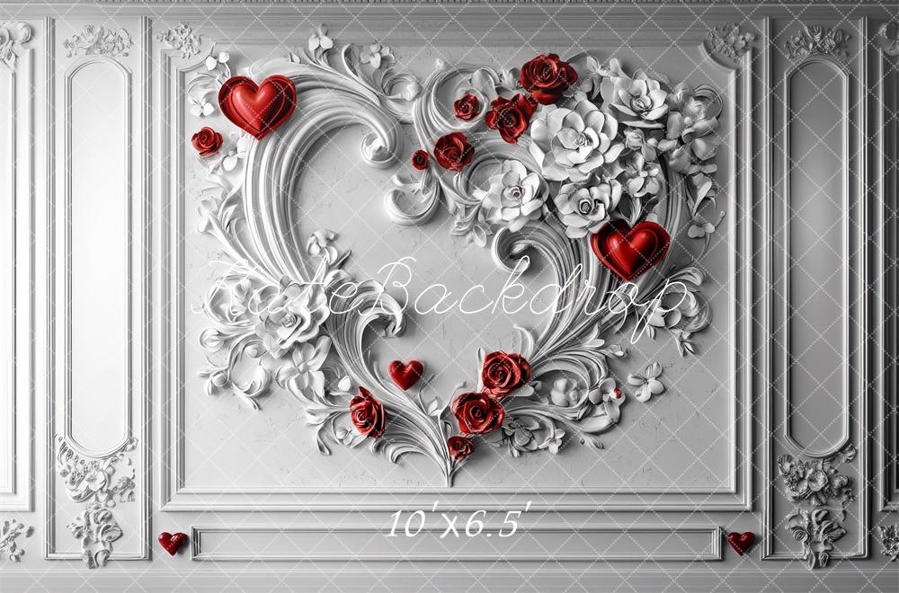 Kate Valentinstag Herz Rosen Barock Weiß Hintergrund Entworfen von Mini MakeBelieve