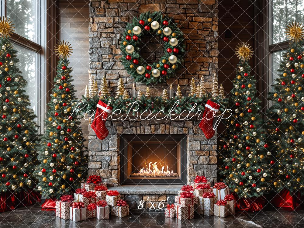Kate Weihnachten Kamin Tannenbaum Geschenke Hintergrund Entworfen von Mini MakeBelieve - Kate Backdrop.de