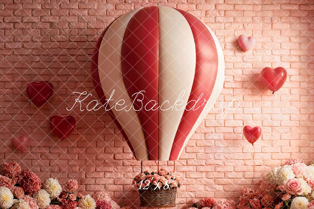 Kate Valentinstag Heißluftballon Herzen Blumen Rosa Hintergrund Entworfen von Emetselch