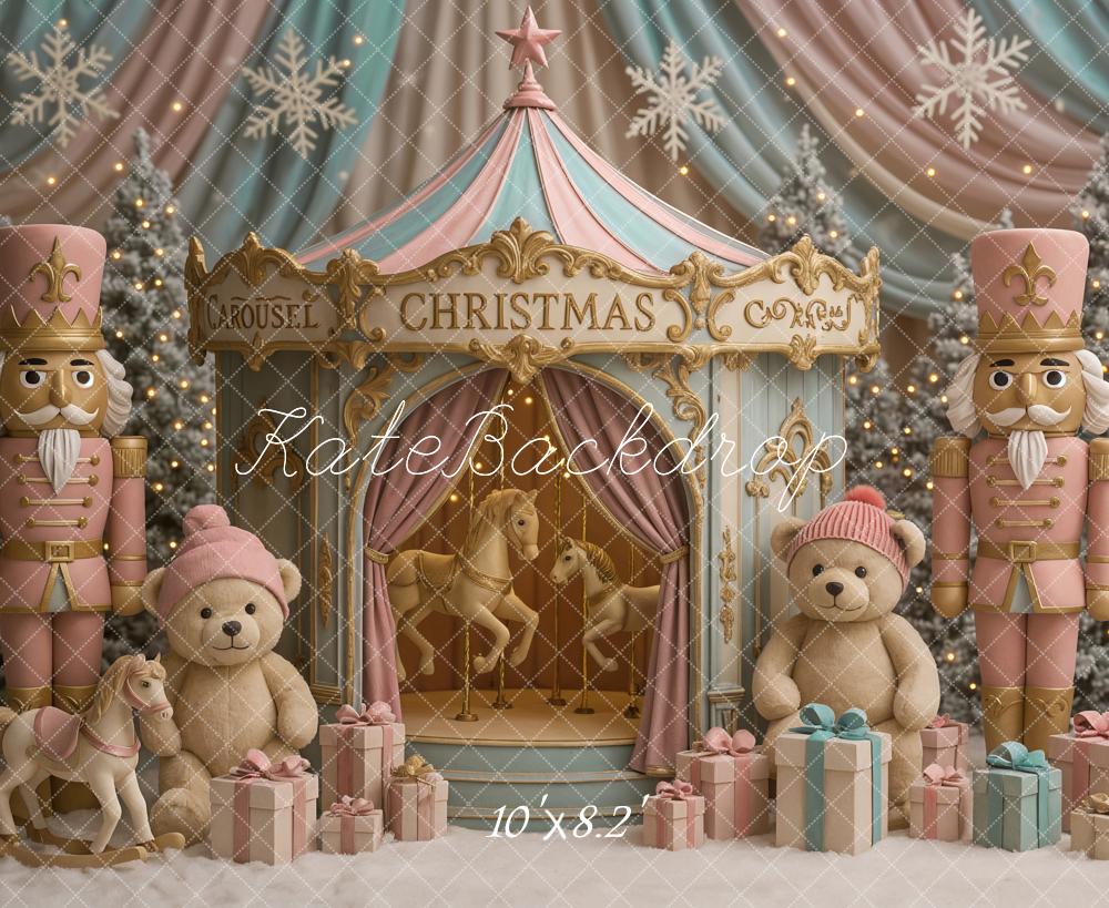 Kate Weihnachten Karussell Nussknacker Pastell Hintergrund Entworfen von Ashley Paul - Kate Backdrop.de