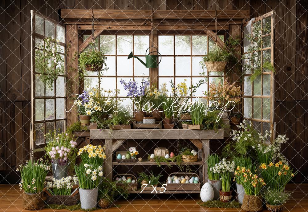 Kate Ostern Blumen Fenster Holz Hintergrund Entworfen von Emetselch