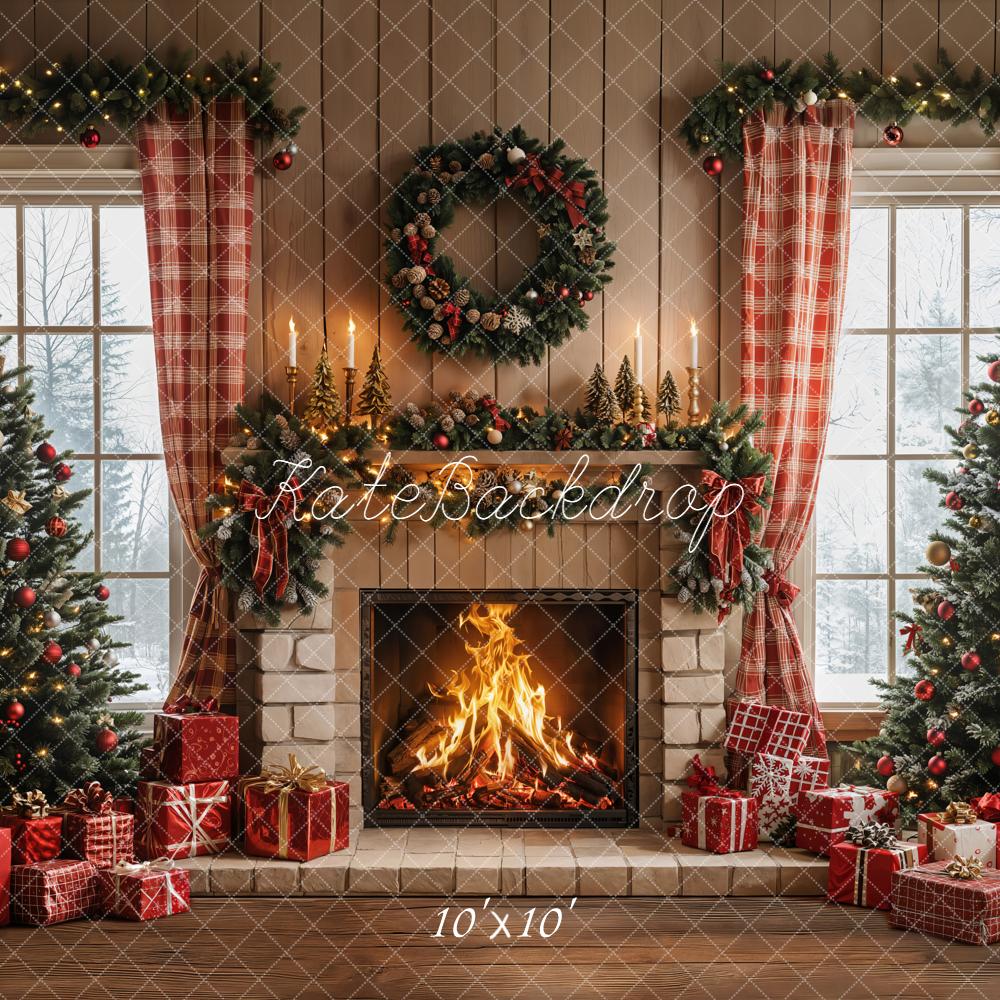 Kate Rot Weihnachten Wohnzimmer Kamin Hintergrund Entworfen von Emetselch - Kate Backdrop.de