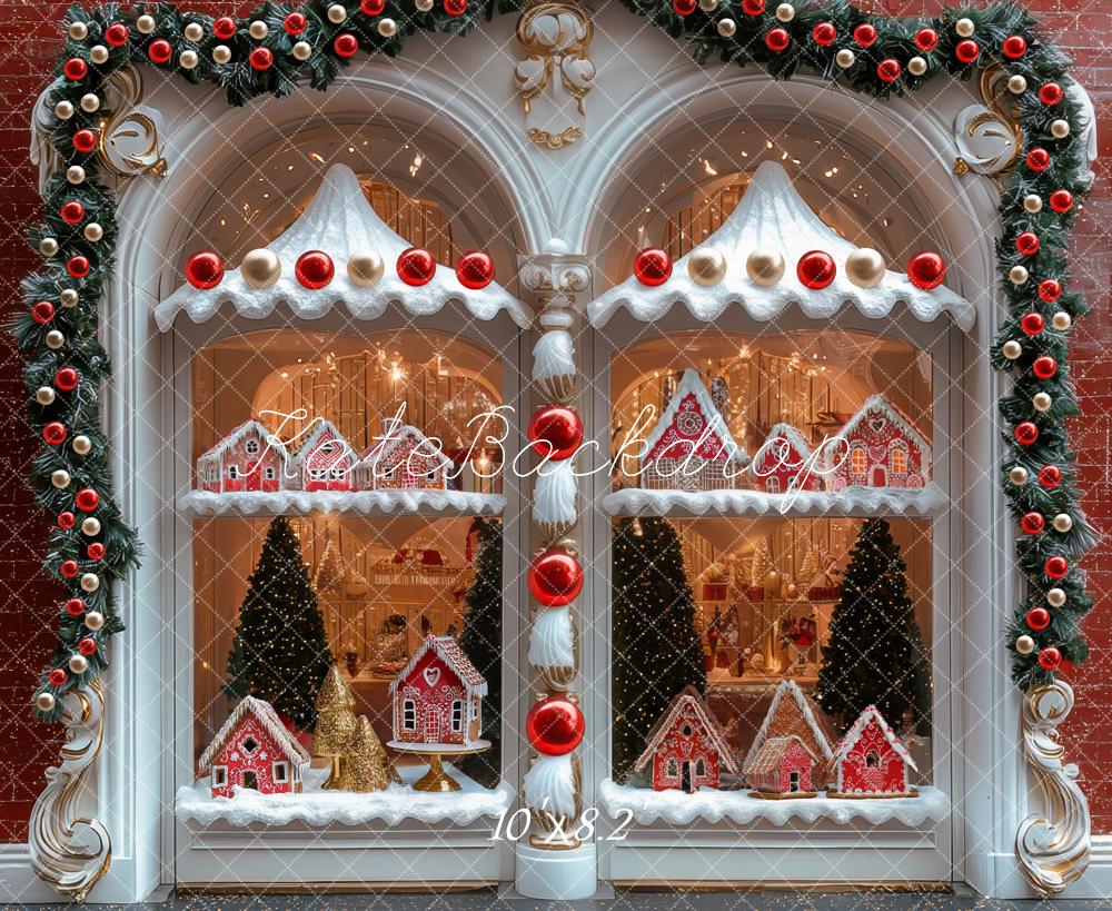 Kate Weihnachten Schaufenster Lebkuchenhaus Vintage Hintergrund Entworfen von Mini MakeBelieve - Kate Backdrop.de