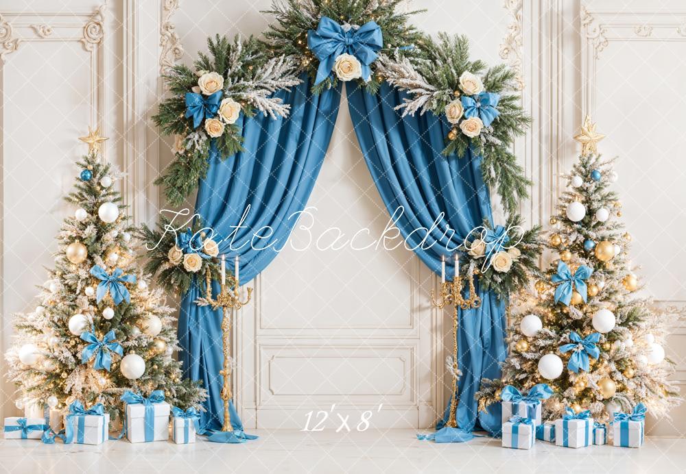 Kate Weihnachten Blaue Geschenke Weihnachtsbaum Elegant Fleece Hintergrund Entworfen von Emetselch - Kate Backdrop.de