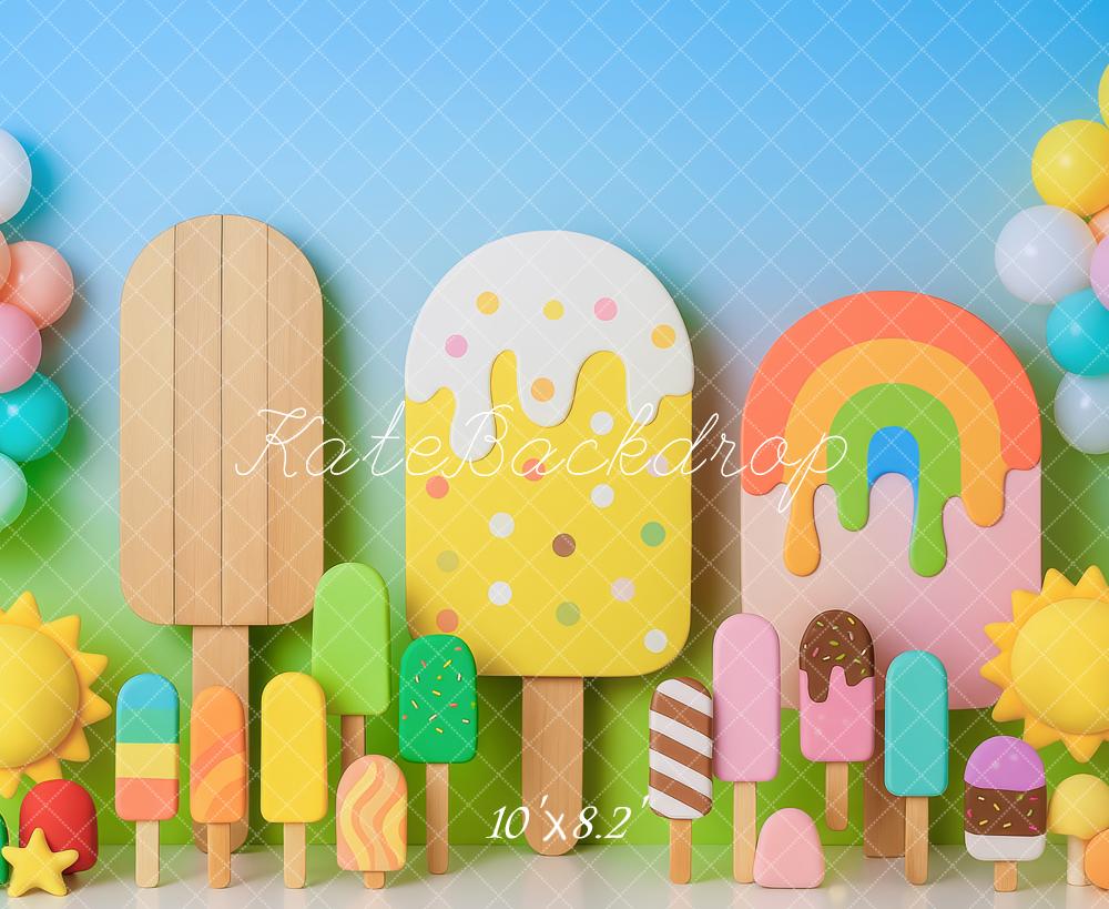 Kate Sommer Eis am Stiel Ballons Pastell Hintergrund Entworfen von Patty Roberts - Kate Backdrop.de