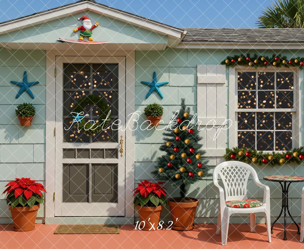 Kate Weihnachten Haus Garten Türkis Hintergrund Entworfen von Mini MakeBelieve - Kate Backdrop.de