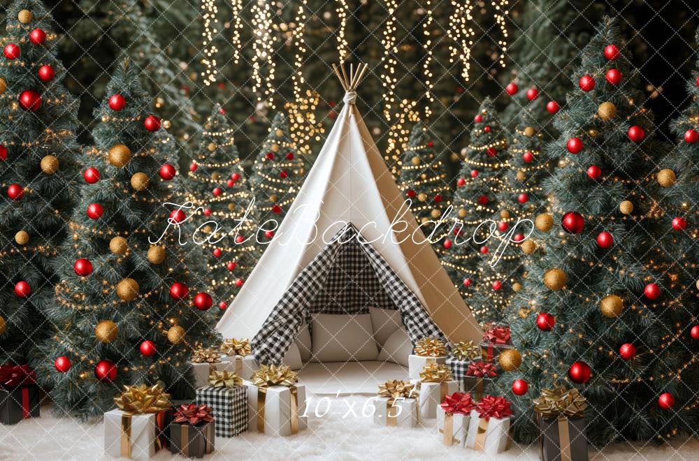 Kate Weihnachten Tannenbaum Zelt Geschenke Hintergrund Entworfen von Mini MakeBelieve - Kate Backdrop.de