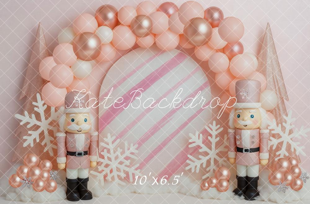 Kate Weihnachten Nussknacker Ballonbogen Rosa Hintergrund Entworfen von Mini MakeBelieve - Kate Backdrop.de