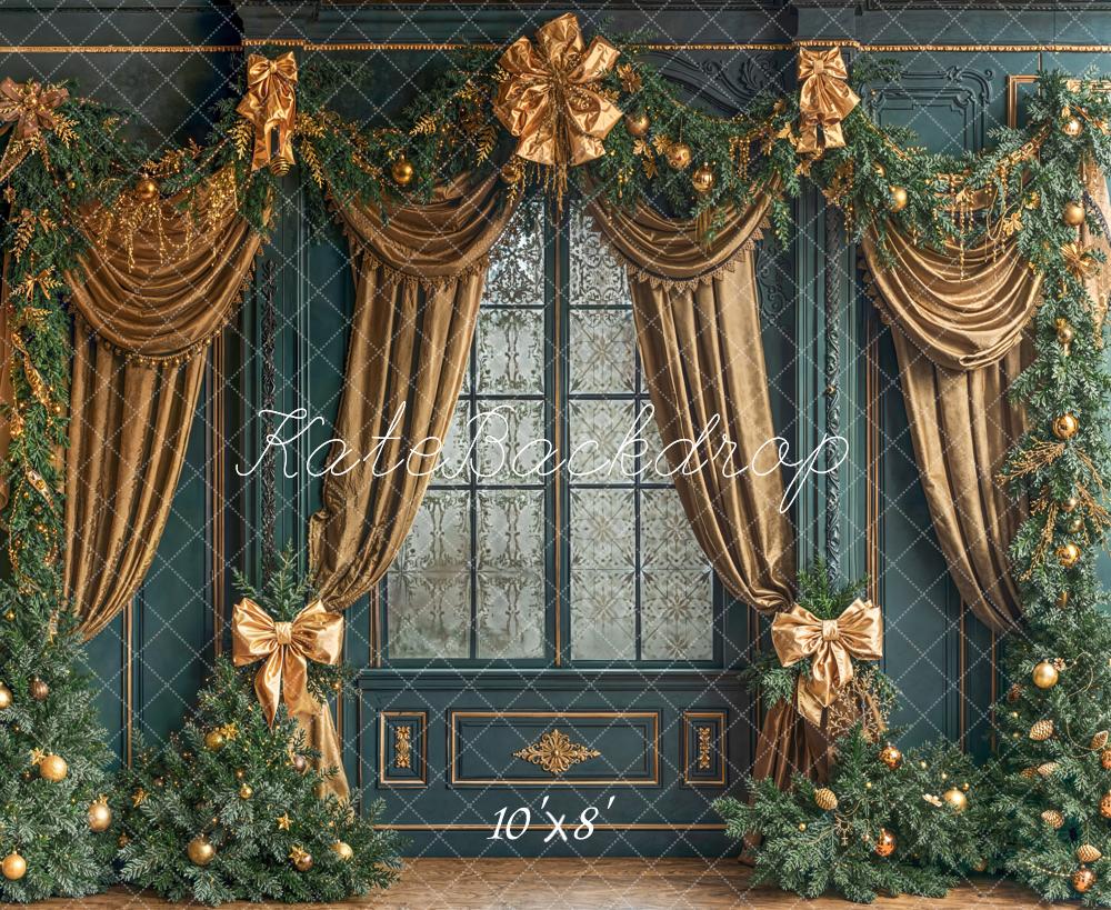 Kate Weihnachten Tannenzweige Gold Vintage Fleece Hintergrund Entworfen von Emetselch - Kate Backdrop.de