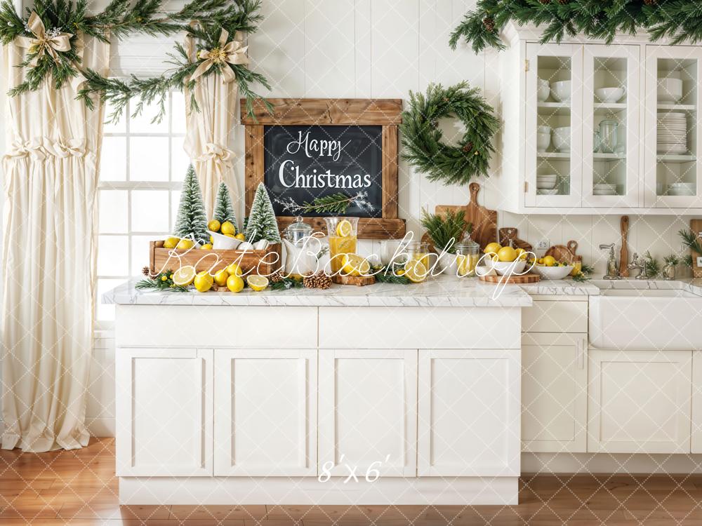 Kate Weihnachten Küche Kranz Weiß Hintergrund Entworfen von Emetselch - Kate Backdrop.de