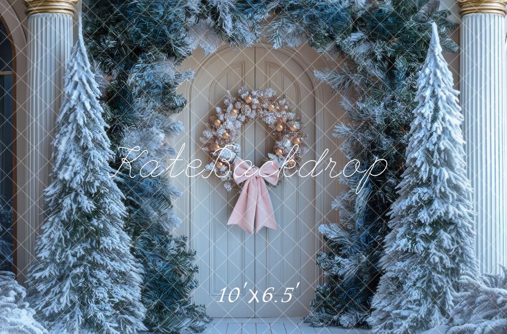 Kate Weihnachten Tür Kranz Schnee Hintergrund Entworfen von Mini MakeBelieve - Kate Backdrop.de