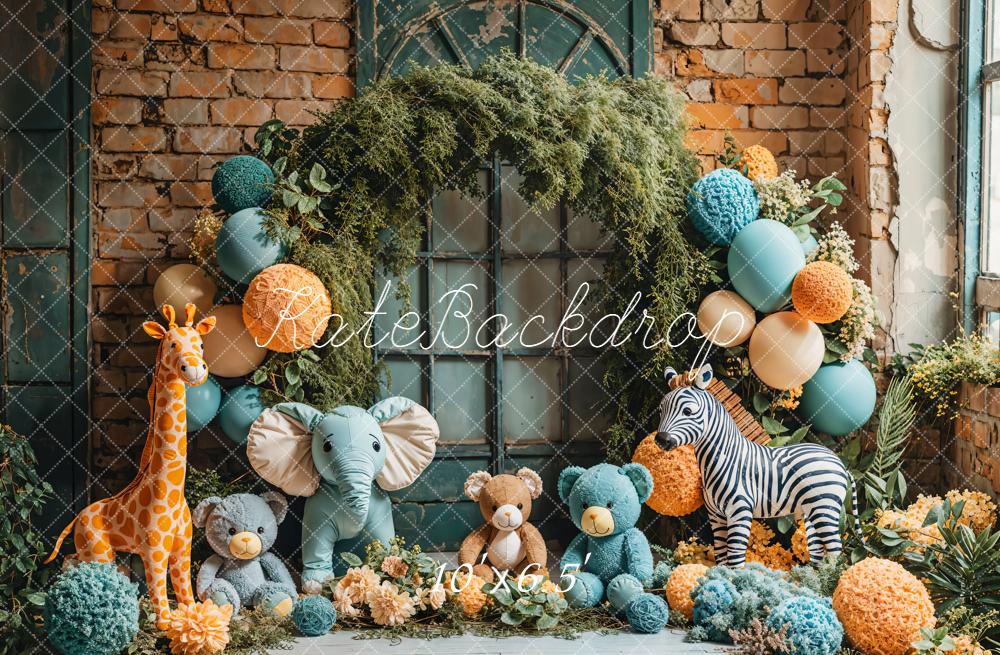 Kate Jungle Tiere Ballonbogen Vintage Fleece Hintergrund Entworfen von Emetselch - Kate Backdrop.de