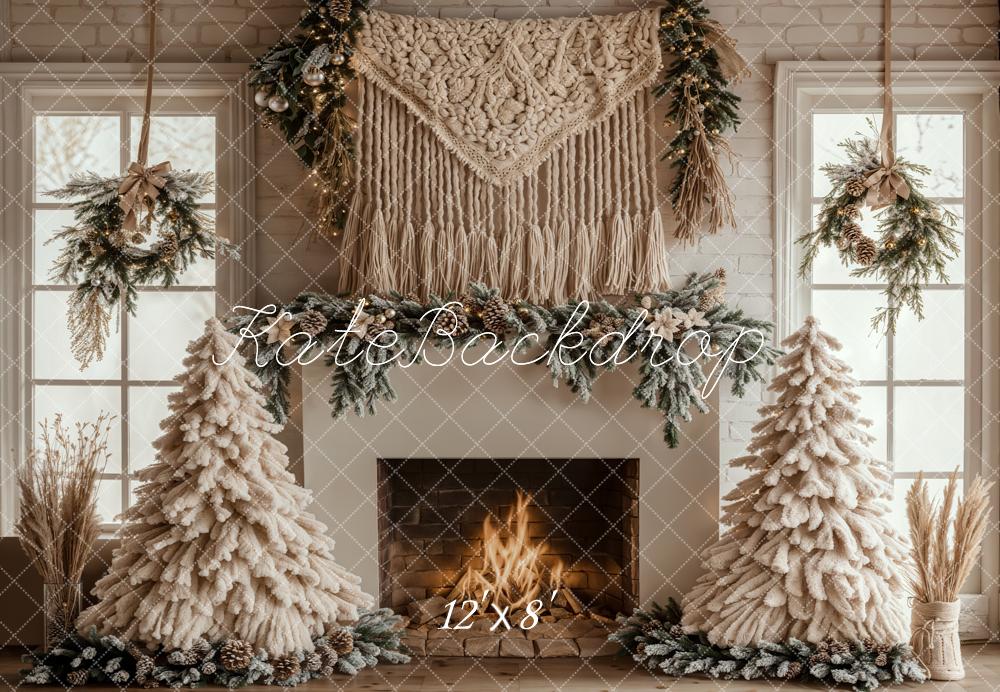 Kate Weihnachten Kamin Tannenbaum Natürlich Fleece Hintergrund Entworfen von Emetselch