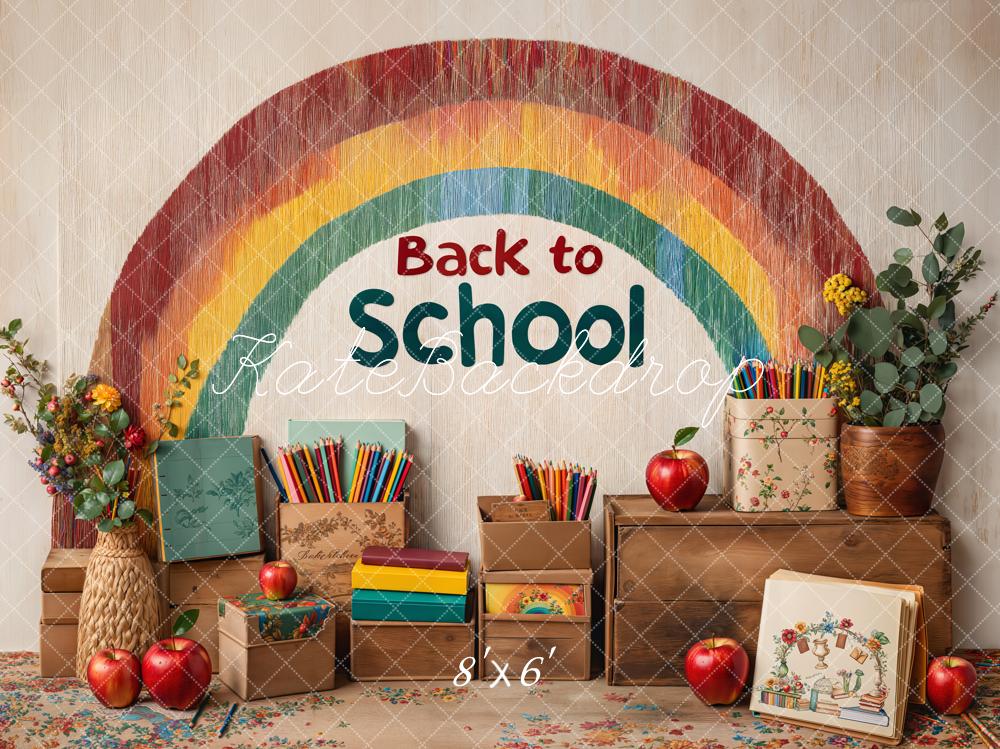 Kate Zurück Zur Schule Regenbogen Holz Vintage Hintergrund Entworfen von Emetselch