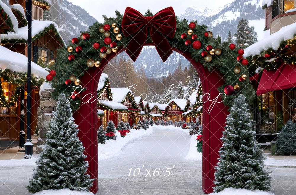 Kate Weihnachten Tor Girlande Schnee Hintergrund Entworfen von Mini MakeBelieve - Kate Backdrop.de