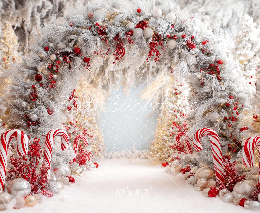 Kate Weihnachten Zuckerstangen Winterwald Weiß Hintergrund Entworfen von Patty Roberts