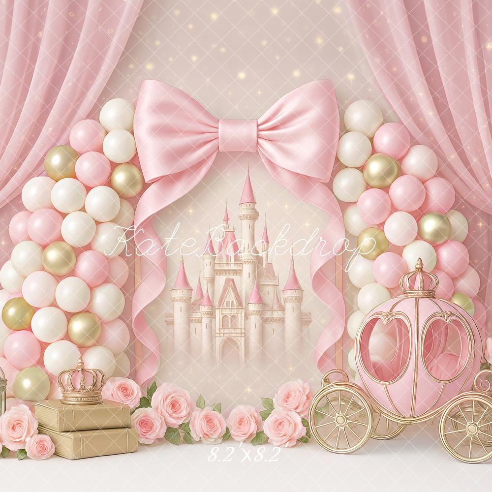 Kate Prinzessin Schloss Ballons Rosa Hintergrund Entworfen von Ashley Paul - Kate Backdrop.de