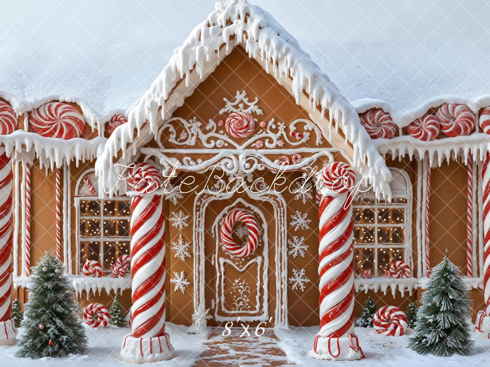 Kate Weihnachten Lebkuchenhaus Zuckerstangen Schnee Hintergrund Entworfen von Emetselch - Kate Backdrop.de