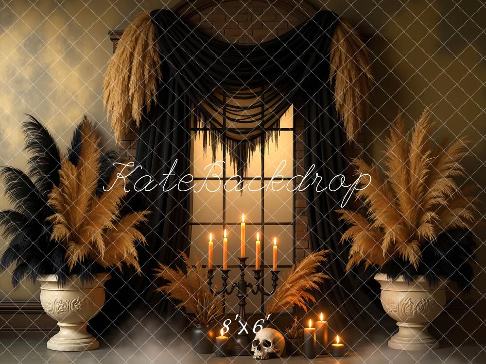 Kate Halloween Fenster Kerzen Schädel Hintergrund Entworfen von Mini MakeBelieve - Kate Backdrop.de
