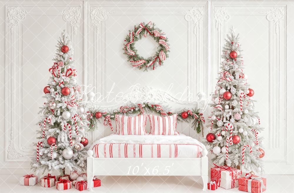 Kate Weihnachten Schlafzimmer Tannenbäume Rot Weiß Hintergrund Entworfen von Emetselch - Kate Backdrop.de
