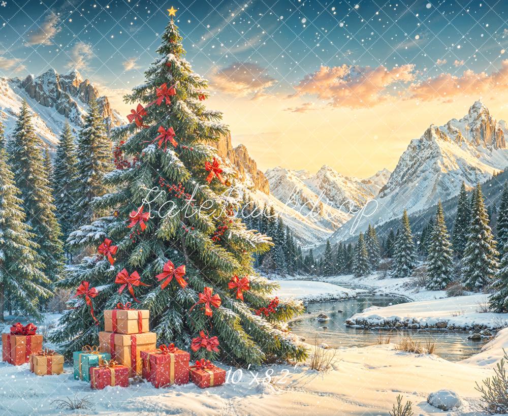 Kate Weihnachten Tannenbaum Geschenke Winterlandschaft Hintergrund Entworfen von Emetselch - Kate Backdrop.de