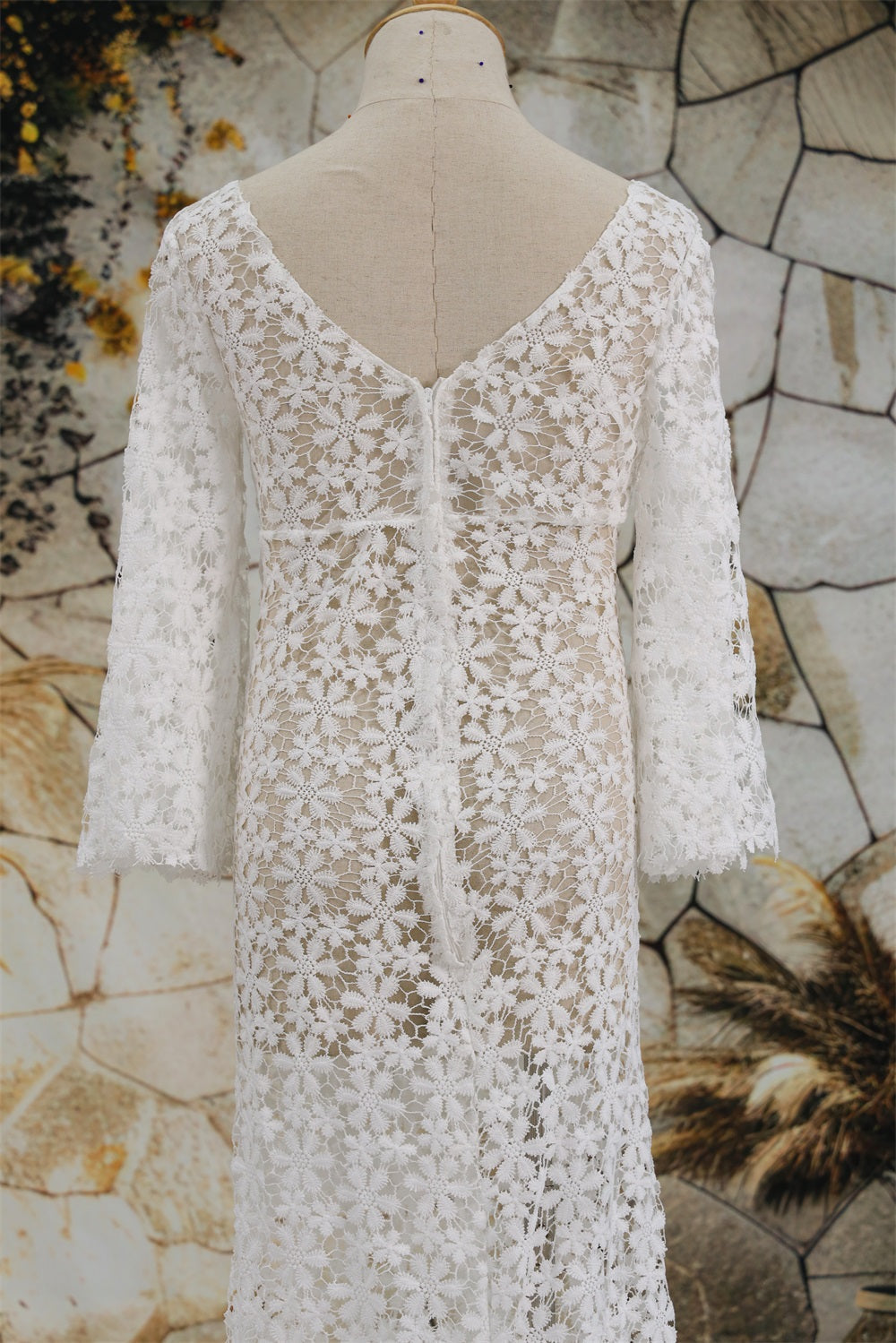 Kate Weißes Spitze Mid Sleeve Trailing Perspektive Mutterschaft Fotoshooting Kleid - Kate Backdrop.de