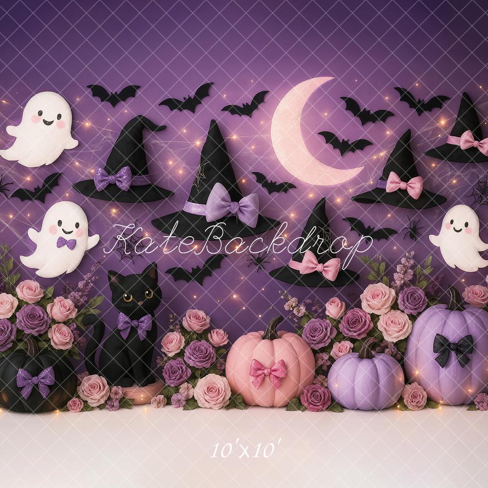 Kate Halloween Geister Hexenhüte Lila Hintergrund Entworfen von Ashley Paul - Kate Backdrop.de