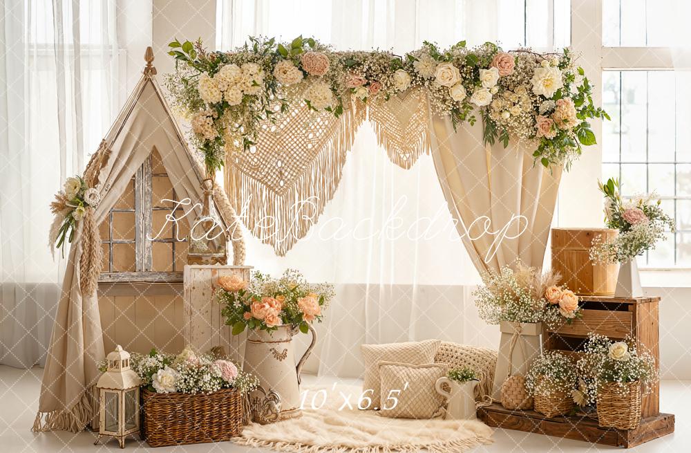 Kate Boho Tipi Blumen Korb Beige Hintergrund Entworfen von Emetselch
