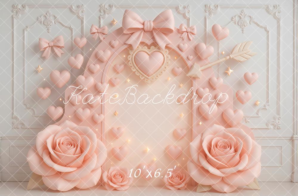 Kate Valentinstag Herzen Schleifen Rosen Pastell Hintergrund Entworfen von Mini MakeBelieve