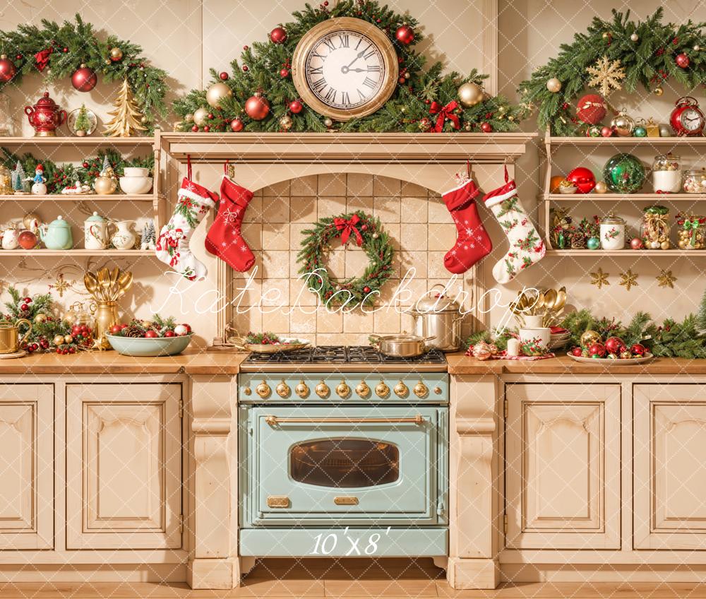 Kate Weihnachten Küche Ofen Vintage Fleece Hintergrund Entworfen von Emetselch - Kate Backdrop.de