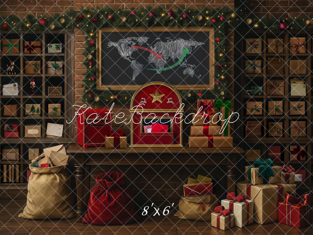 Kate Weihnachten Geschenke Regal Ziegelwand Hintergrund Entworfen von Mini MakeBelieve - Kate Backdrop.de