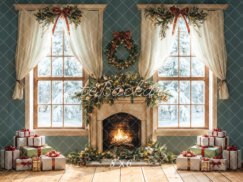 Kate Weihnachten Kamin Fenster Geschenke Hintergrund Entworfen von Emetselch