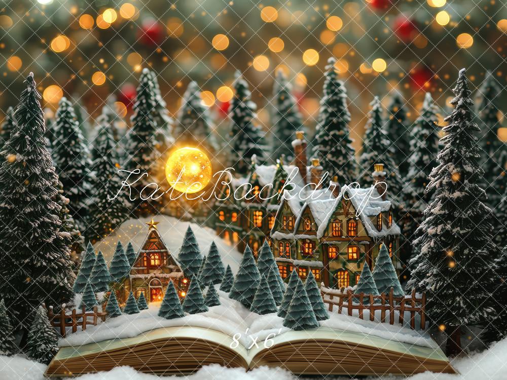 Kate Weihnachten Winterdorf Schneelandschaft Bokeh Hintergrund Entworfen von Mini MakeBelieve - Kate Backdrop.de