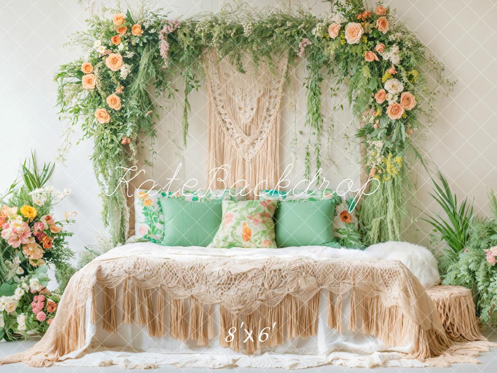 Kate Boho Blumen Bogen Beige Hintergrund Entworfen von Emetselch