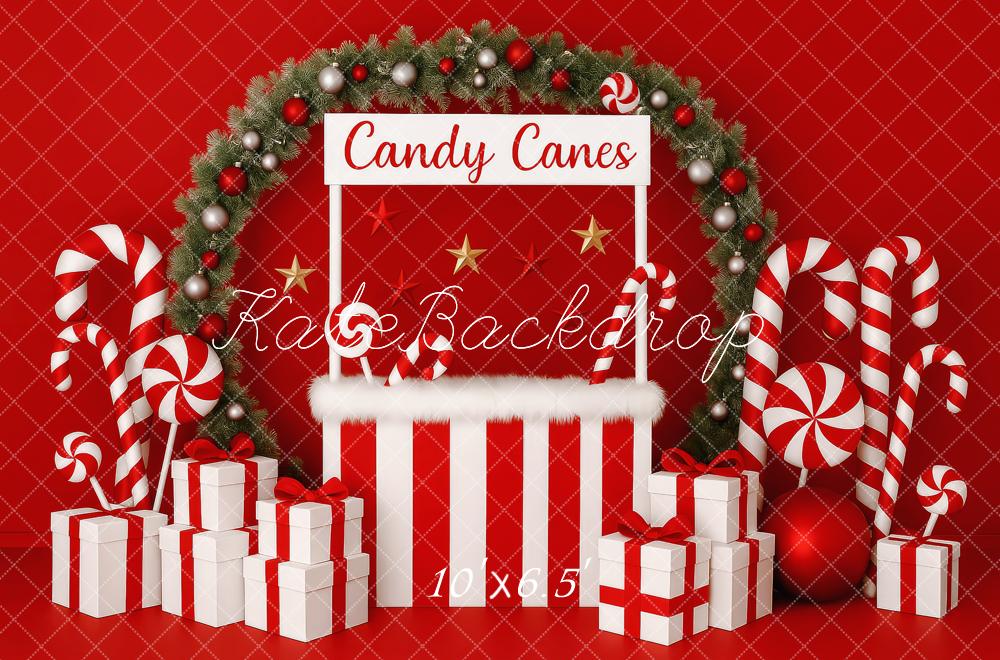 Kate Weihnachten Zuckerstangen Geschenkboxen Rot Hintergrund Entworfen von Patty Roberts - Kate Backdrop.de