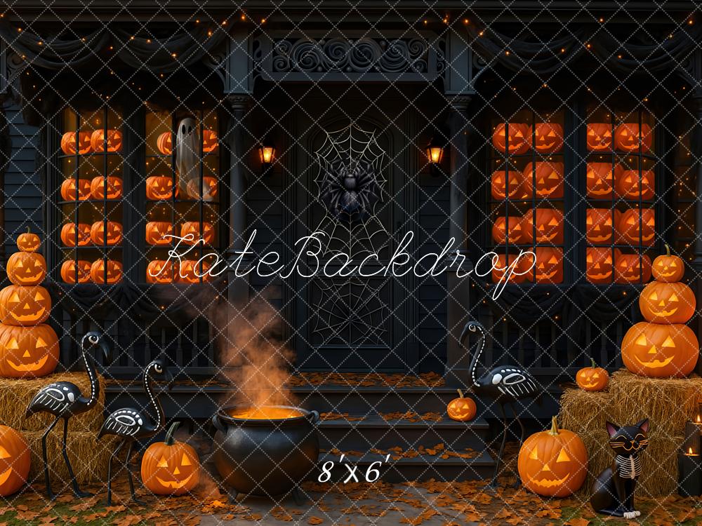 Kate Halloween Kürbisse Spinnennetz Dunkel Hintergrund Entworfen von Mini MakeBelieve - Kate Backdrop.de