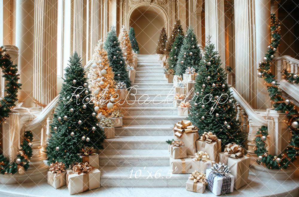 Kate Weihnachten Treppe Geschenke Tannenbaum Hintergrund Entworfen von Mini MakeBelieve - Kate Backdrop.de