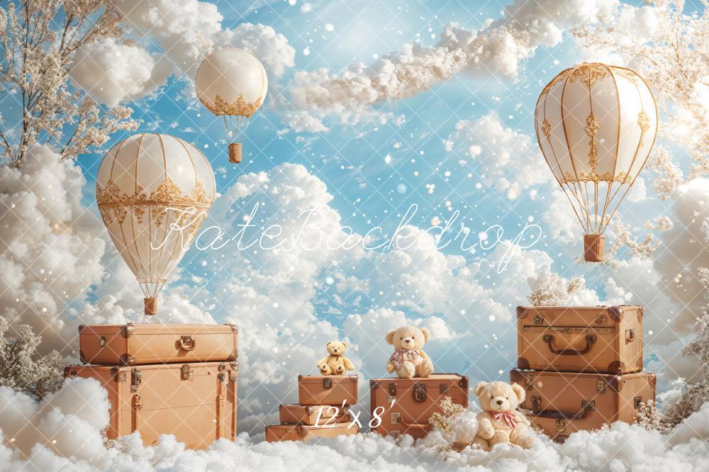 Kate Kinder Heißluftballons Koffer Teddybären Wolken Fleece Hintergrund Entworfen von Emetselch