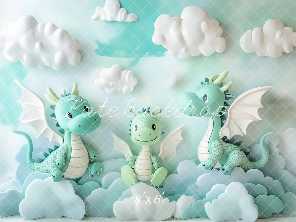 Kate Kinder Drachen Wolken Pastell Hintergrund Entworfen von Patty Roberts - Kate Backdrop.de