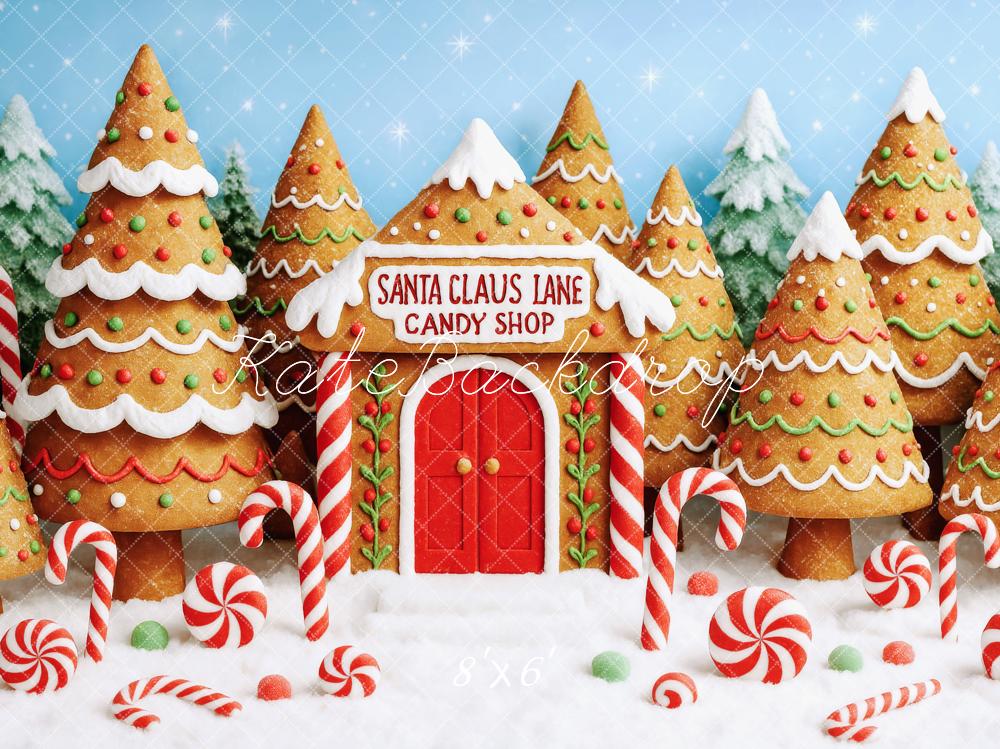 Kate Weihnachten Lebkuchenhaus Zuckerstangen Süßigkeiten Hintergrund Entworfen von Patty Roberts - Kate Backdrop.de