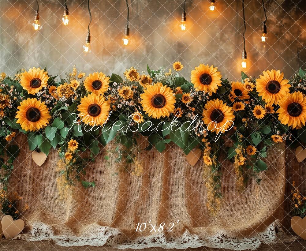 Kate Sommer Sonnenblumen Lichter Rustikal Hintergrund Entworfen von Patty Roberts - Kate Backdrop.de